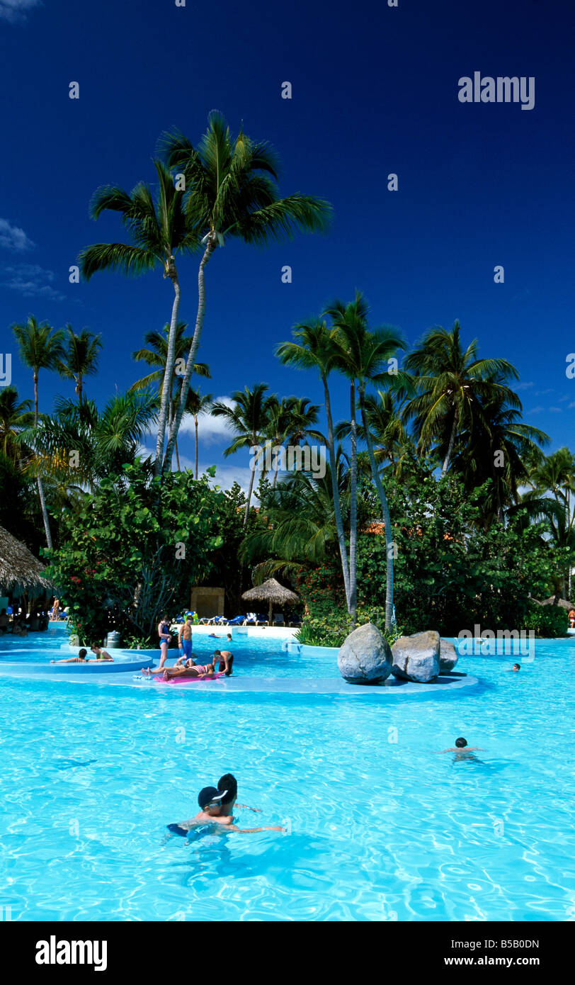 Hotel pool, hotel Melia Caribe Tropical in Playa Bavaro Punta Cana Dominican Republic Caribbean Stock Photo