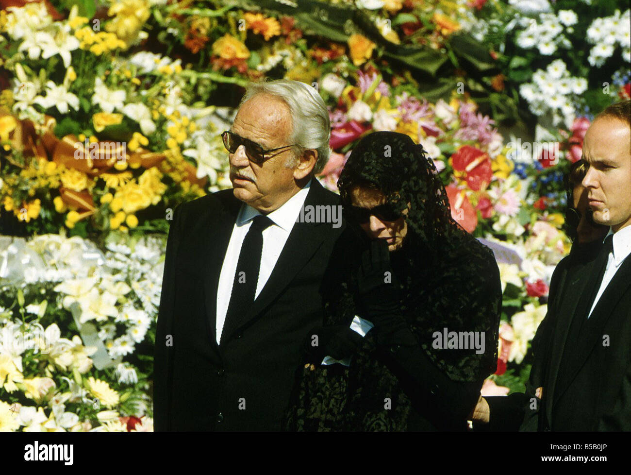 Prince Albert of Monaco with members of family at funeral of Stephanie s first husband Stefano Casiraghi Stock Photo