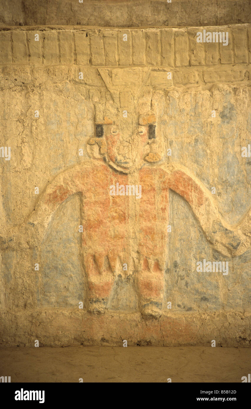 Close up of frieze showing officials or priests, Huaca El Brujo, near Trujillo, Peru Stock Photo