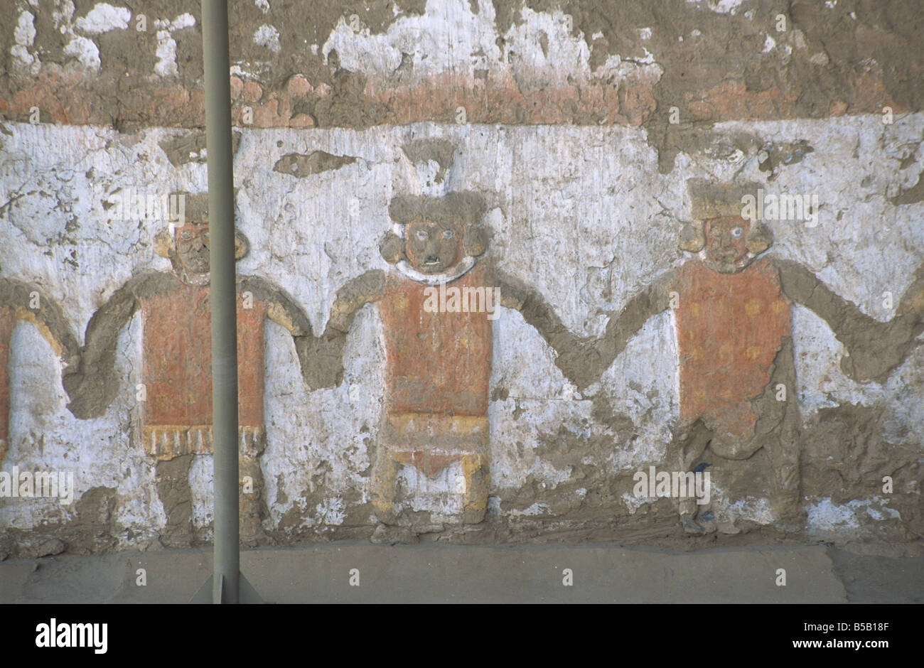 Close up of frieze of priests / officials / leaders in temple, Huaca de la Luna, near Trujillo , Peru Stock Photo