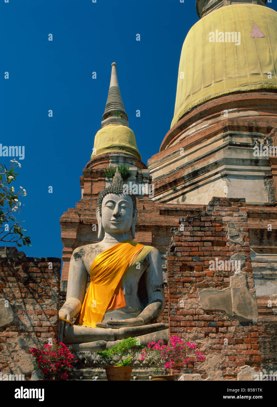 Buddha in lotus position Wat Yai Chai Monghon Ayutthaya UNESCO World Heritage Site Thailand Southeast Asia Asia Stock Photo