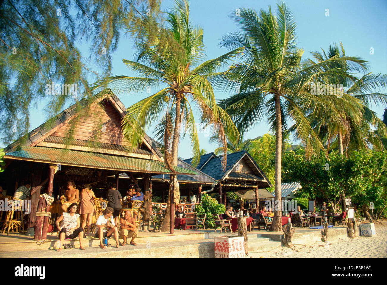 Tourists at bars and cafes at Railay Beach Krabi Thailand Southeast
