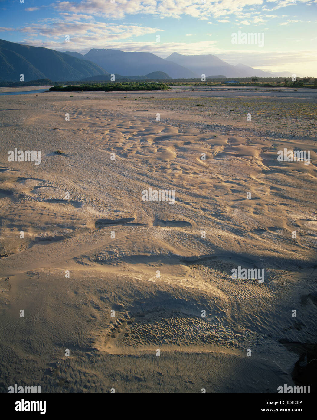 Sand depressions in the flood plain of the Haast River valley at the start of the main divide Haast Westland South Island New Stock Photo
