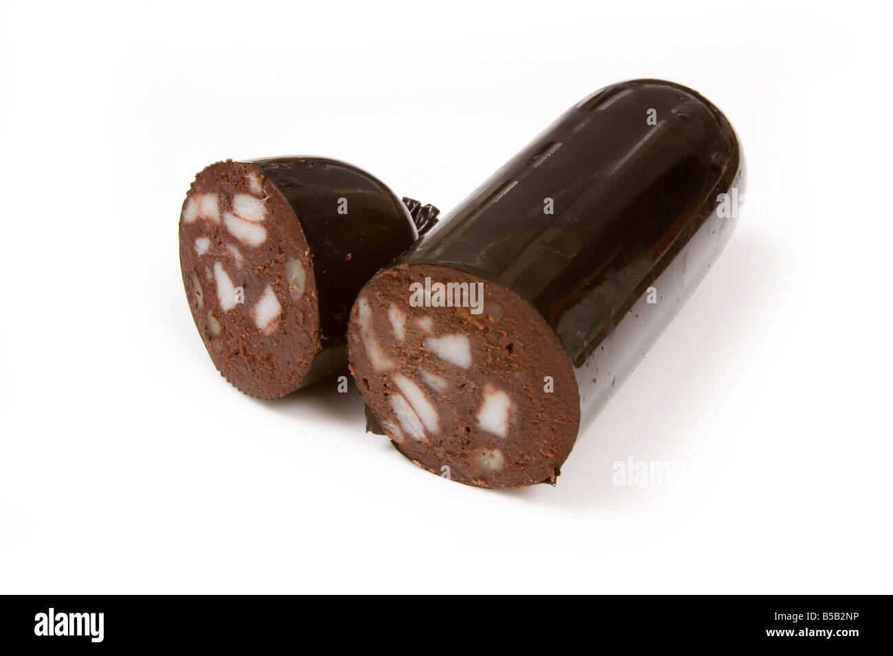 Black pudding sausage isolated on a white studio background Stock Photo Alamy
