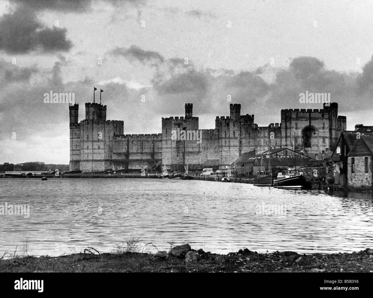 General view of Caernarfon Castle in North Wales. &#13;&#10;August 1969&#13;&#10; Stock Photo