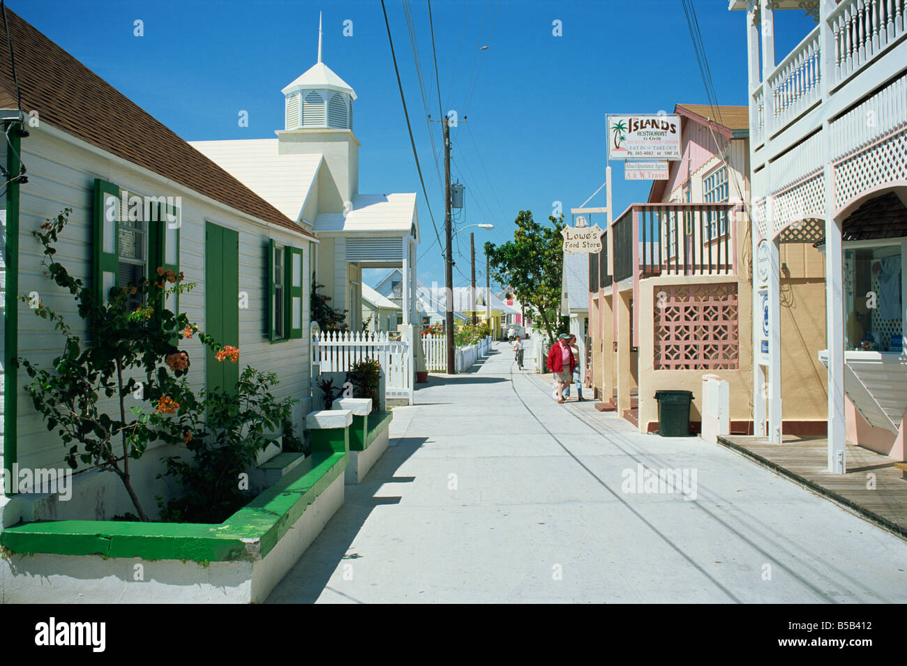 Quiet street scene New Plymouth Green Turtle Cay Bahamas Caribbean J