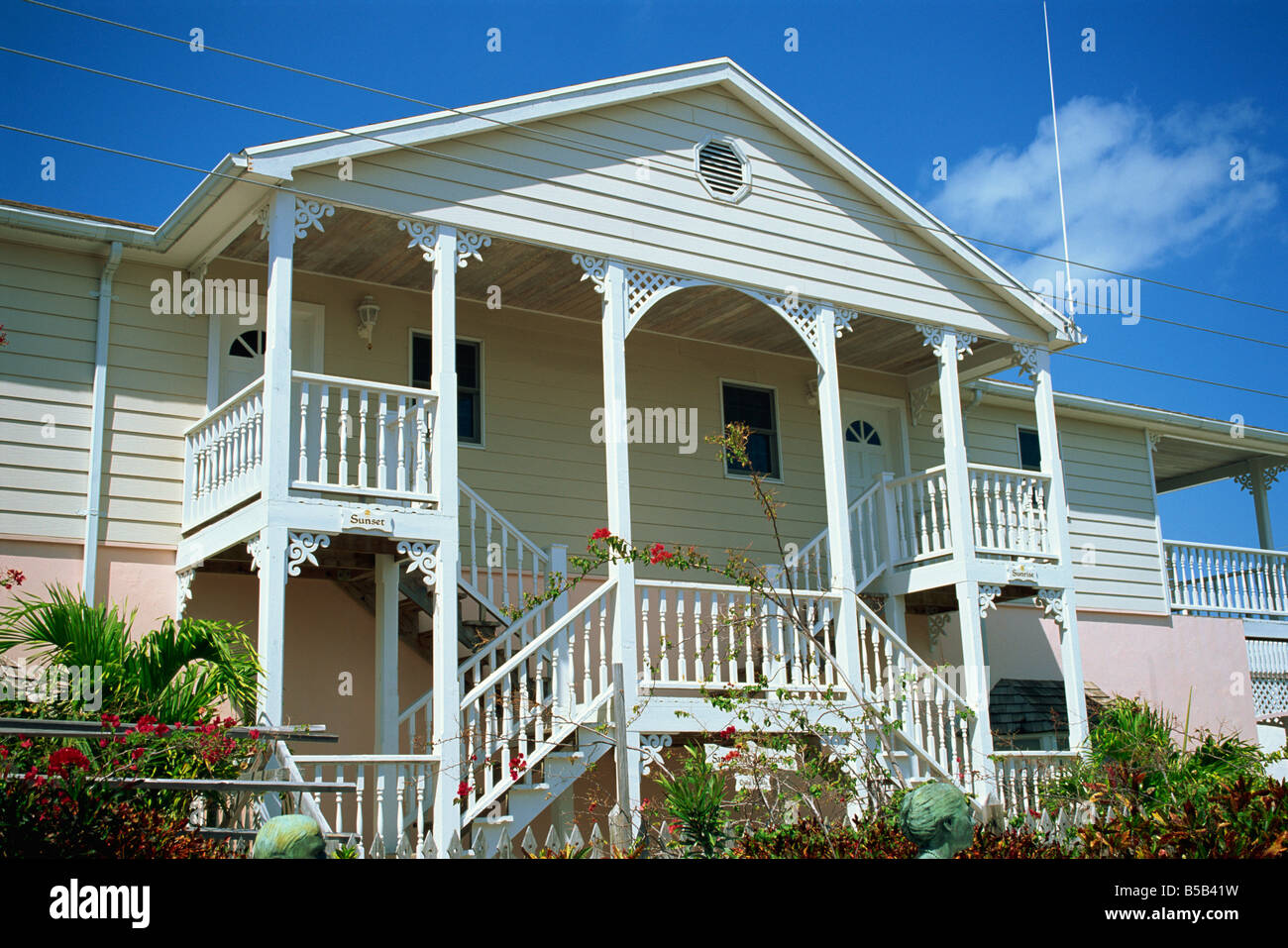 Wooden staircase to apartments New Plymouth Green Turtle Cay Bahamas