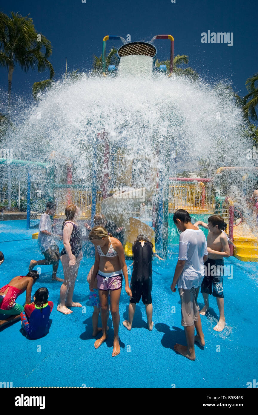 giant bucket splash at water park Stock Photo Alamy