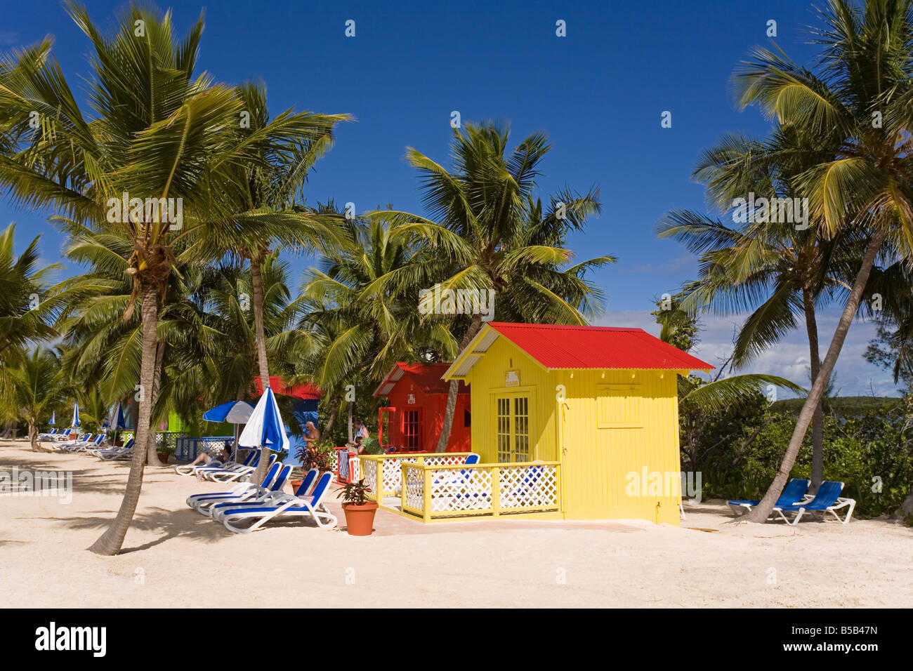 Beach cabana, Princess Cays, Eleuthera Island, Bahamas, West Indies ...