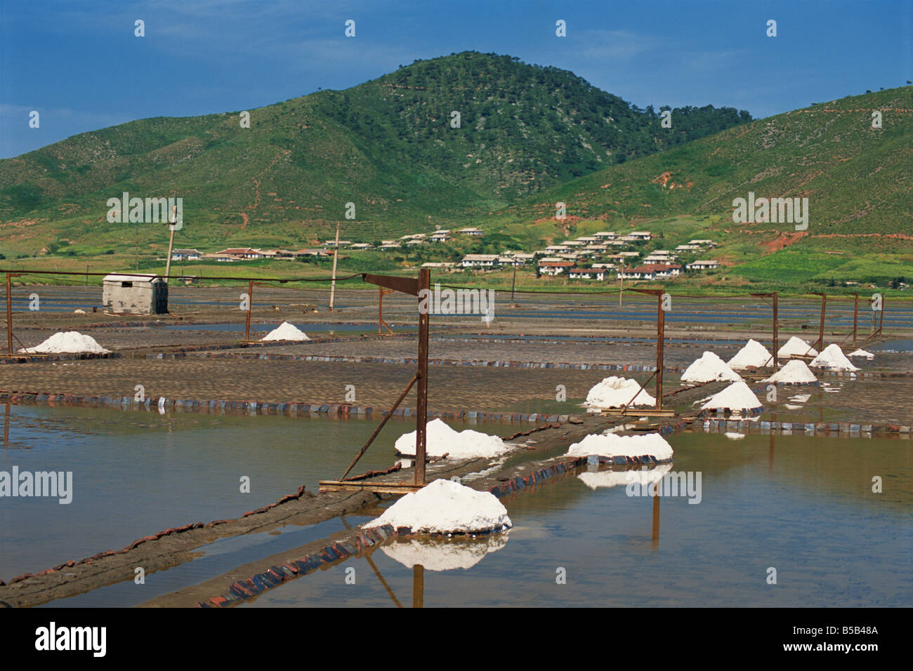 Salt ponds beside West Sea Nampo North Korea Asia Stock Photo