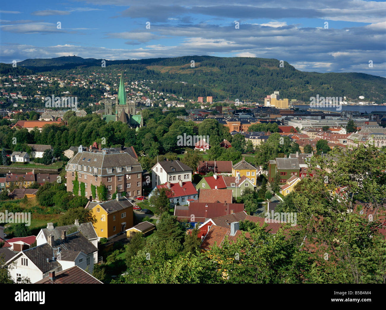 City skyline with cathedral and Mollenberg, Trondheim, Norway, Scandinavia, Europe Stock Photo
