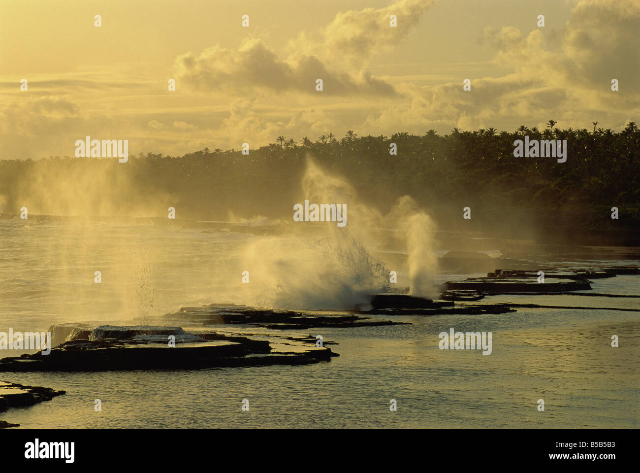 Houna blowholes in coral, Tongatapu Island, Tonga, Pacific Islands, Pacific Stock Photo