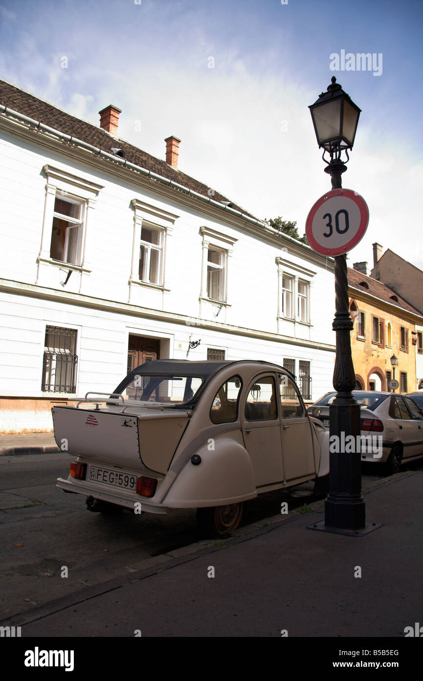 Vintage car, Castle Hill, Buda, Old Town, Budapest, Hungary Stock Photo
