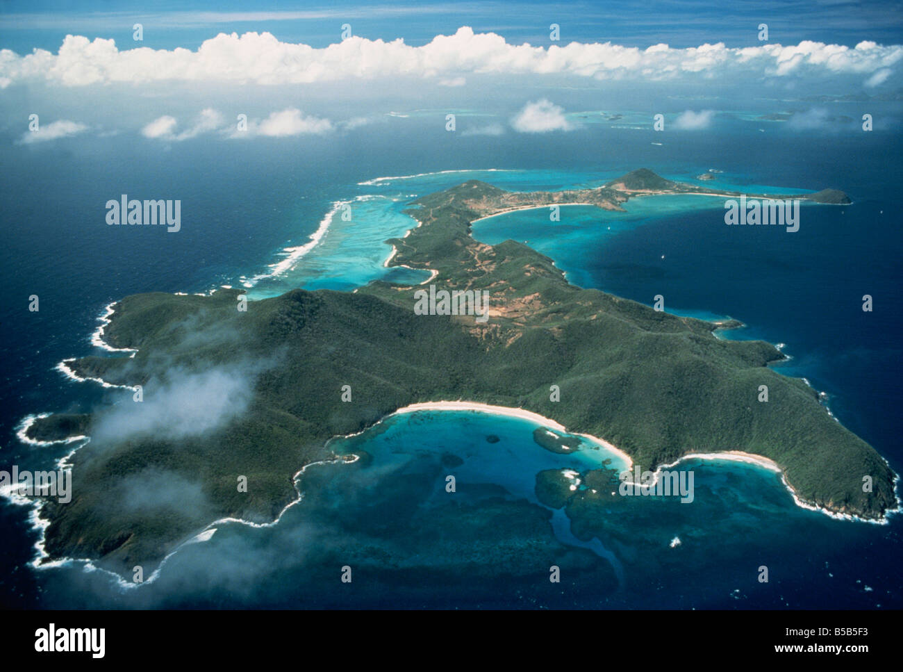 Aerial view over tropical island, Tobago, West Indies, Caribbean