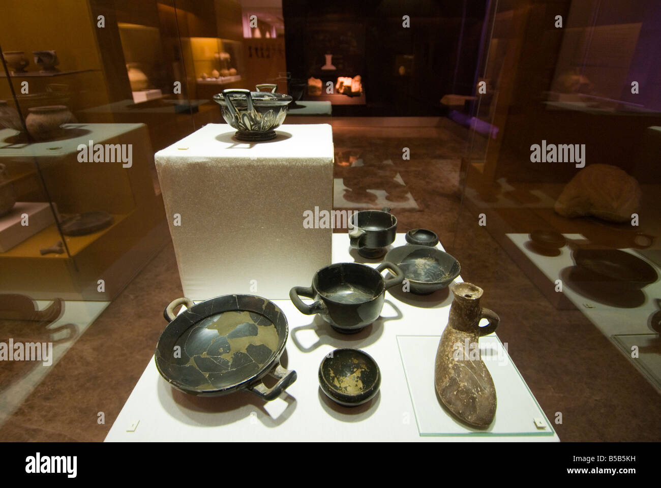 Pottery display from archeological sites in the Valencian Prehistoric and Ethnology Museum Spain Stock Photo
