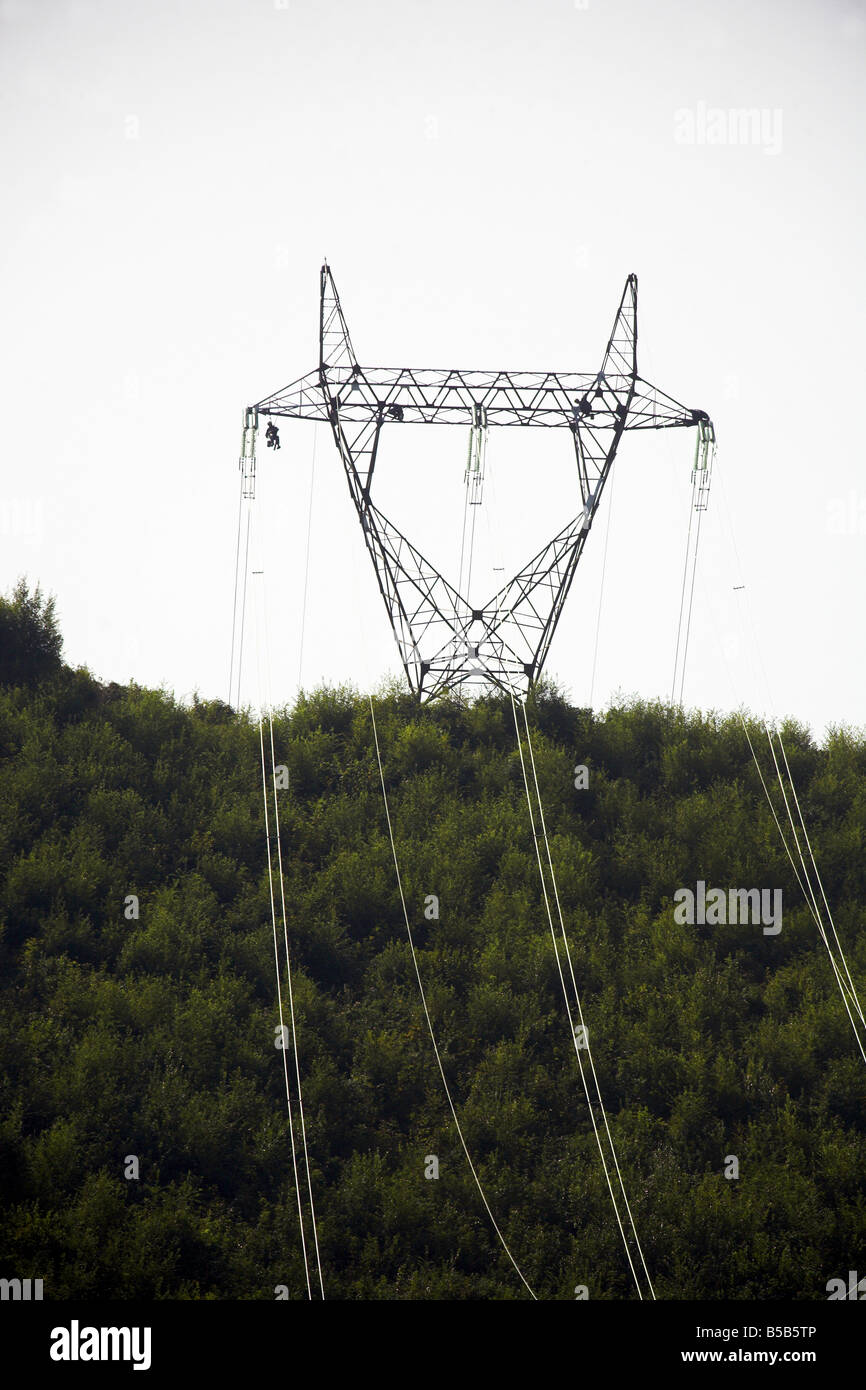 Workers maintaining the transmission line Stock Photo Alamy