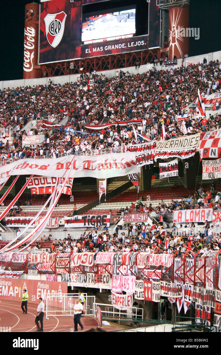Spectators at the Estadio Monumental Antonio Vespucio Liberti football stadium, Buenos Aires, Argentina, South America Stock Photo