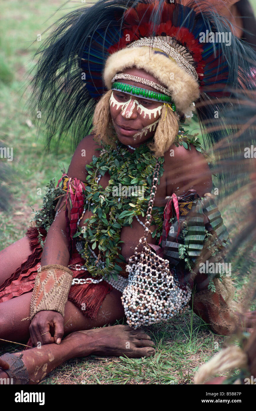 Portrait of an Asaro woman with facial decoration in Papua New Guinea Pacific Islands I Griffiths Stock Photo