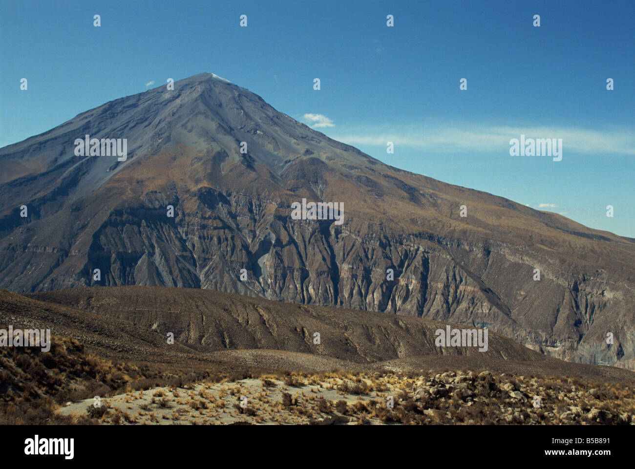 Solidified lava flows, El Misti volcano, 5821m, Arequipa, Peru, South America Stock Photo