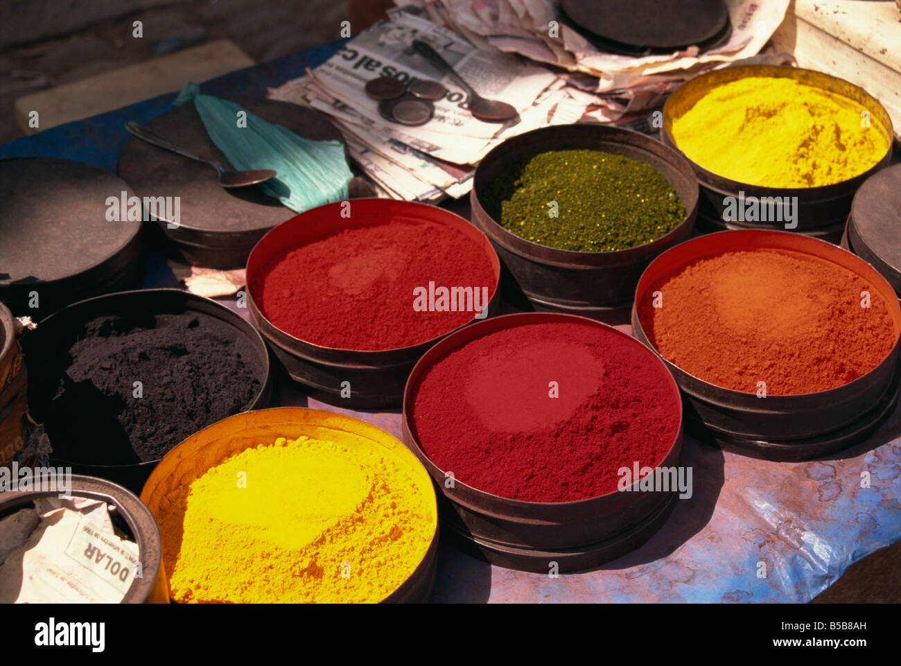 Spices for sale, Pisac Market, Cuzco area, Peru, South America Stock Photo