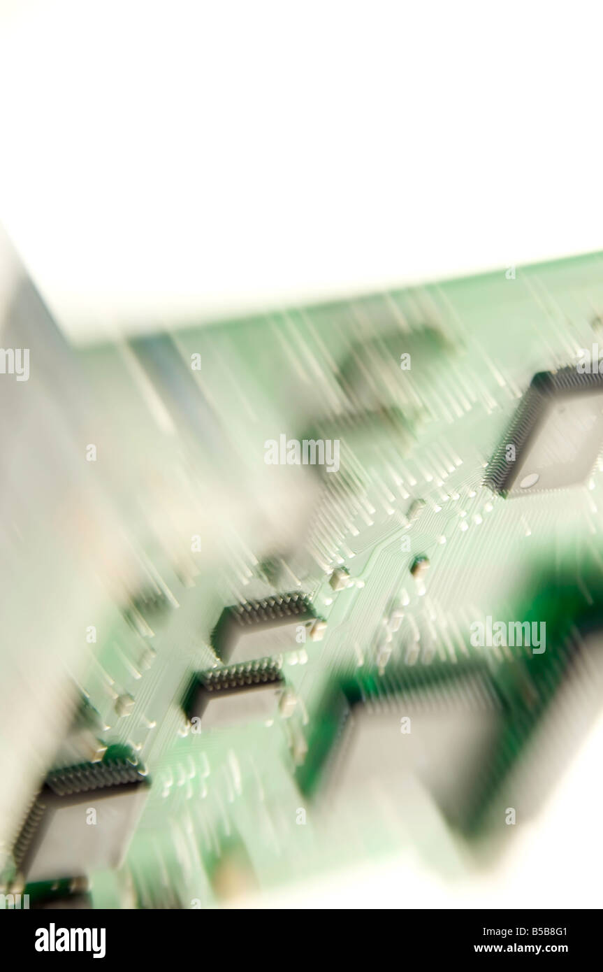 Impressionistic view of green motherboard from personal computer Stock Photo
