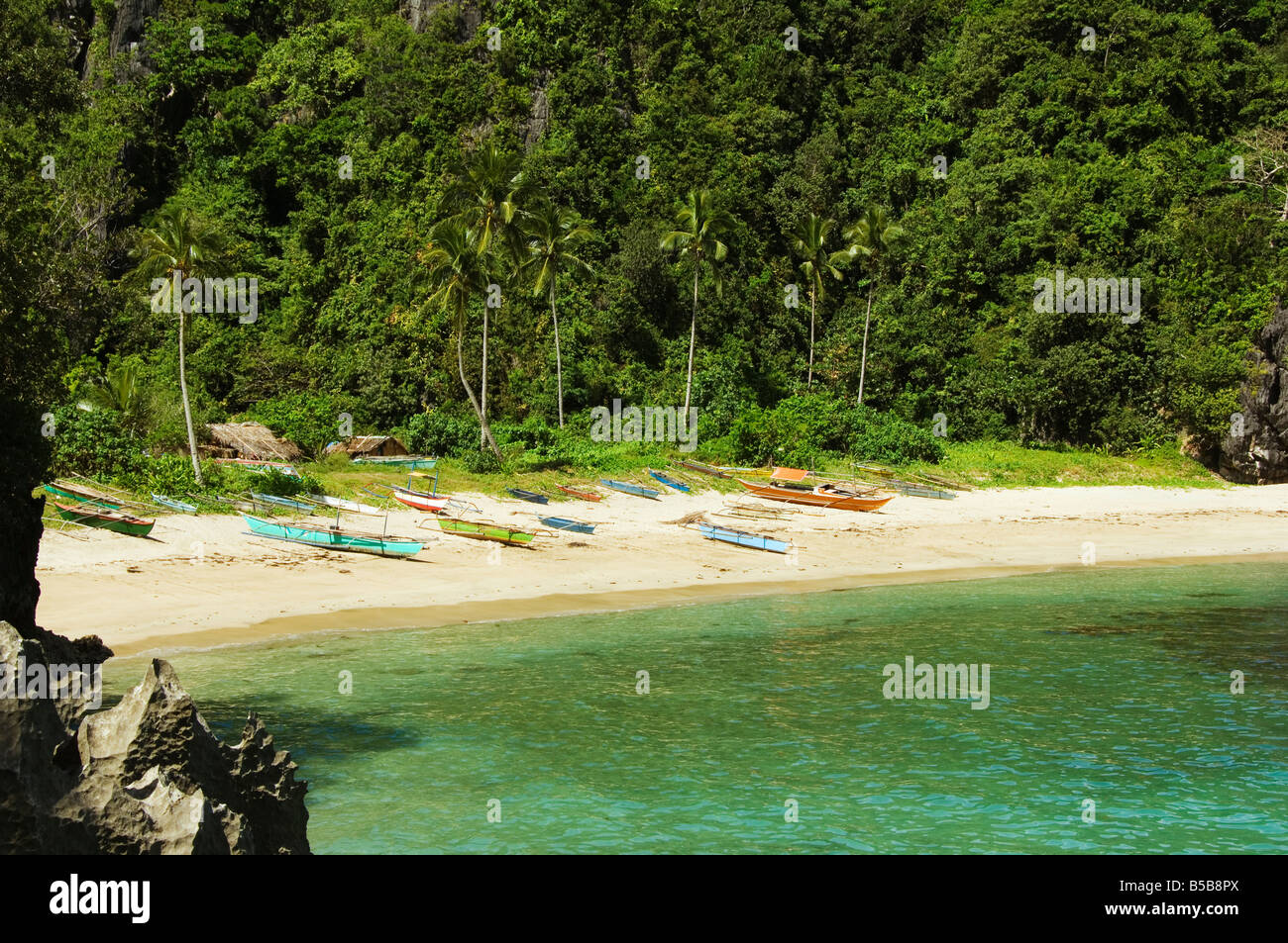 Fishing boats on Gota Beach, Camarines Sur, Caramoan National Park, Bicol Province, southeast Luzon, Philippines, Southeast Asia Stock Photo