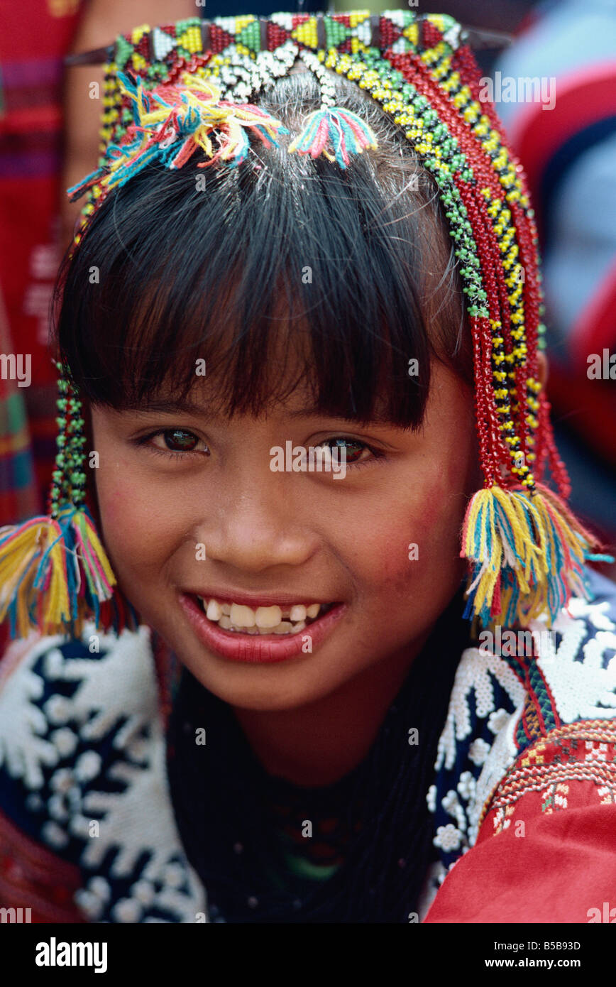 Portrait of a girl of the Kalagan tribe famous for Eric an ethnic dance of joy and happiness at S Cotabato on Mindanao Stock Photo