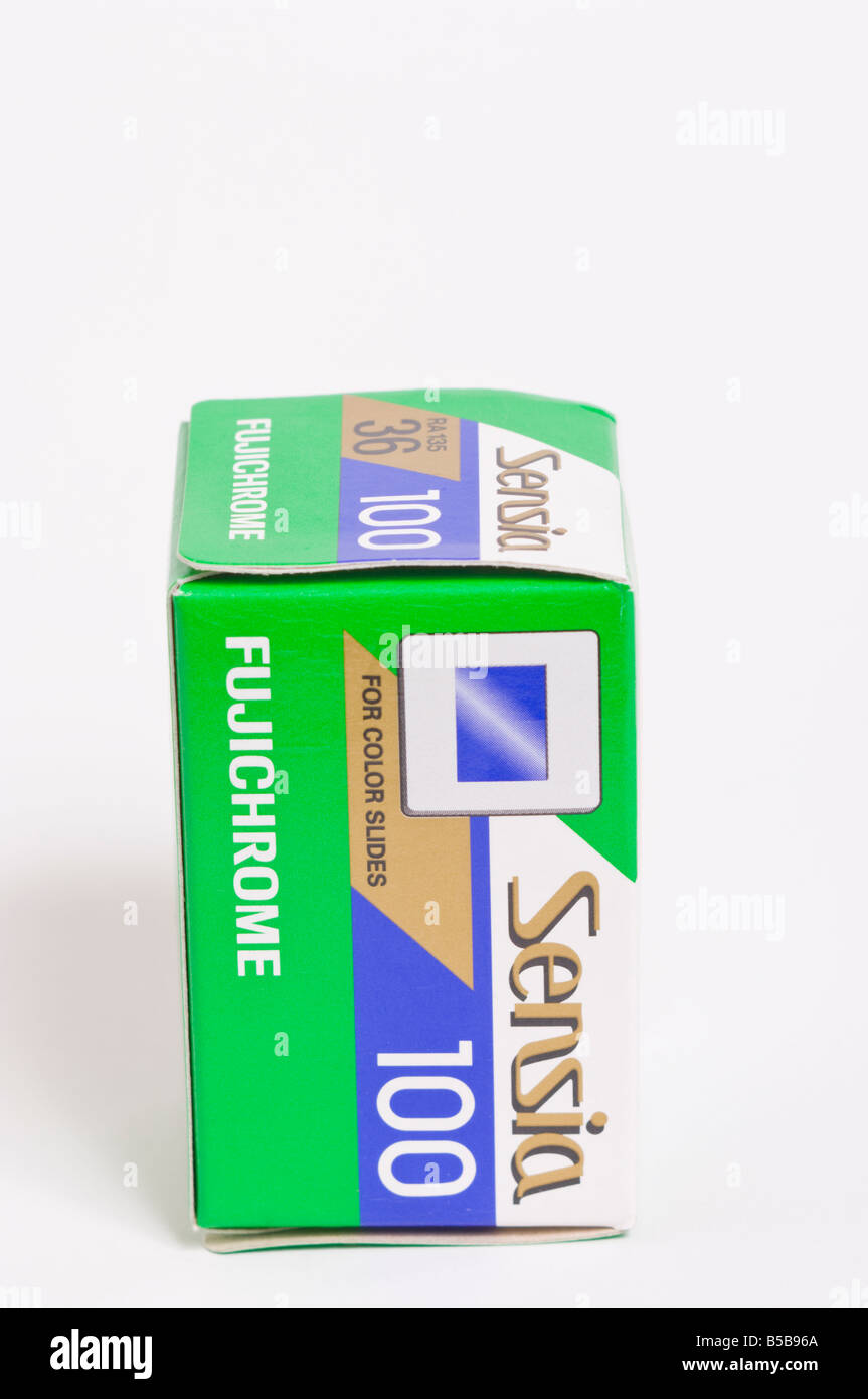 A roll of Fuji Sensia fujichrome professional 36 exposures 100 asa transparency positive slide film for 35mm cameras Stock Photo