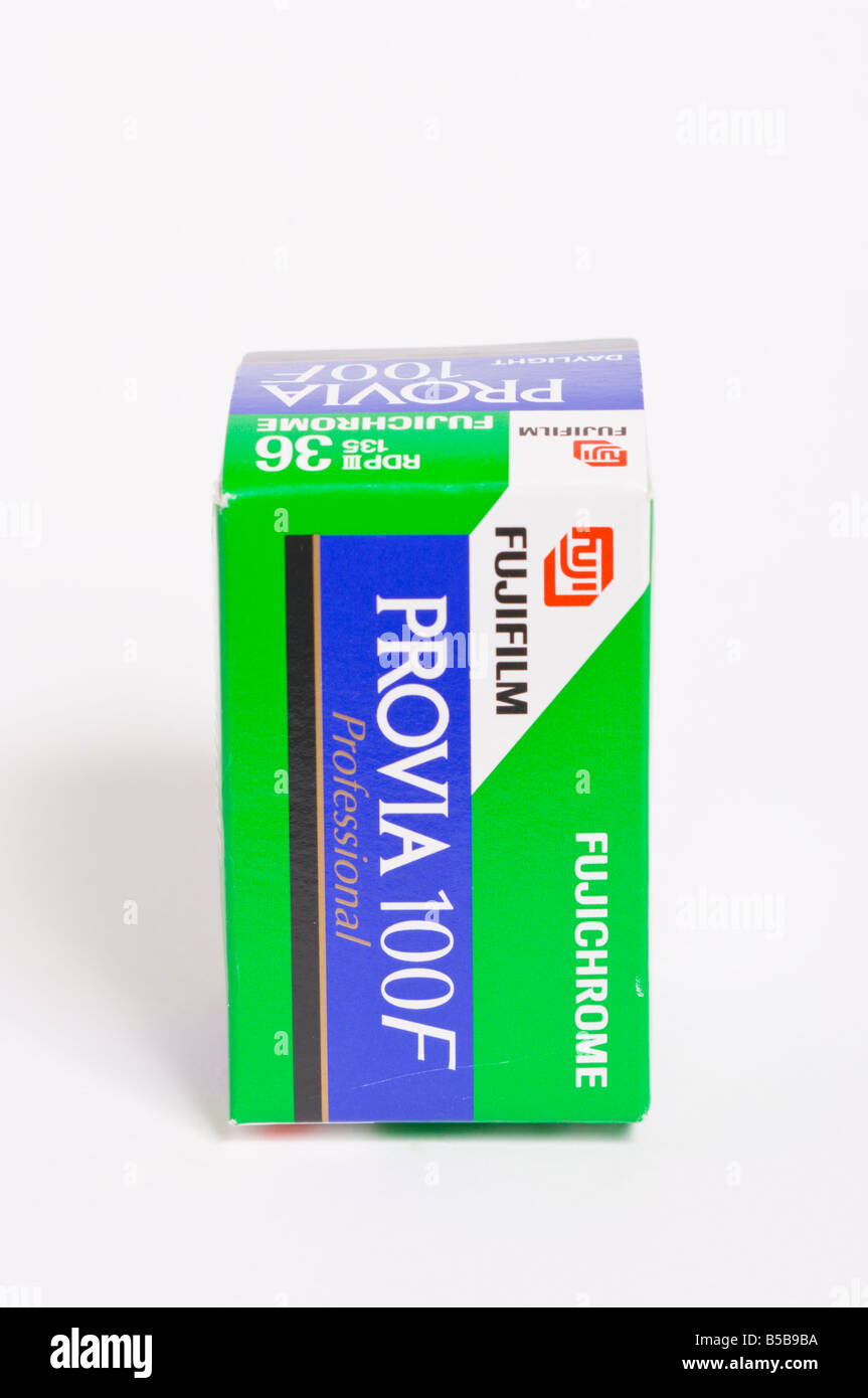 A roll of Fuji Provia 100f fujichrome professional 36 exposures 100 asa transparency positive slide film for 35mm cameras Stock Photo