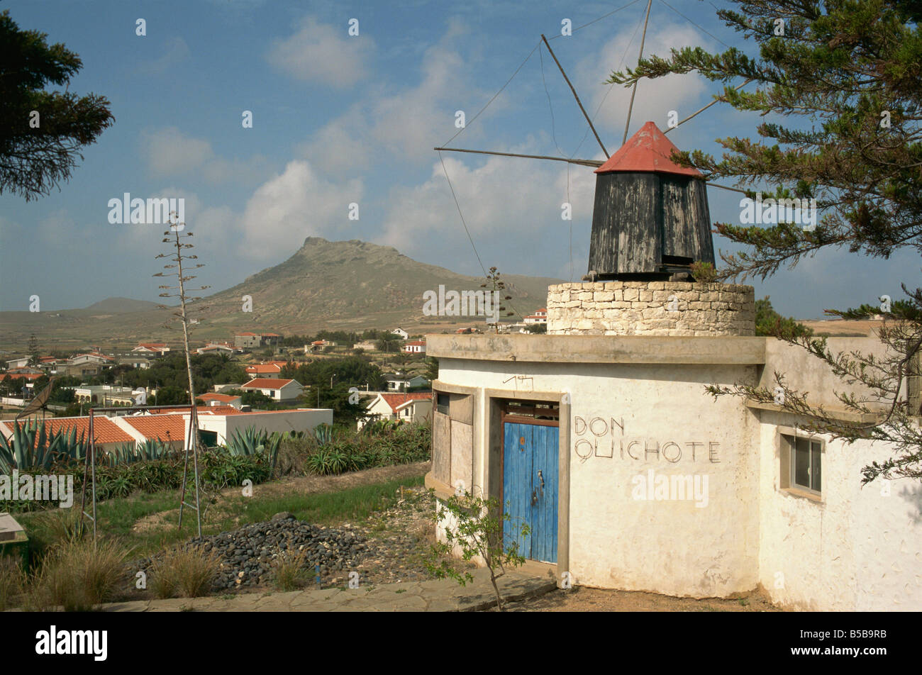 Old mill incorporated into house Porto Santo Island off Madeira Portugal Atlantic Europe Stock Photo