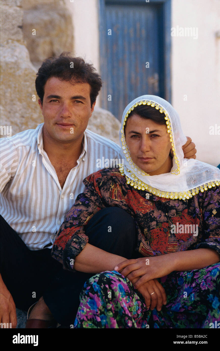 Portrait of a Turkish couple in the village of Soganli south of Urgup in the Cappadocia region of Turkey Stock Photo