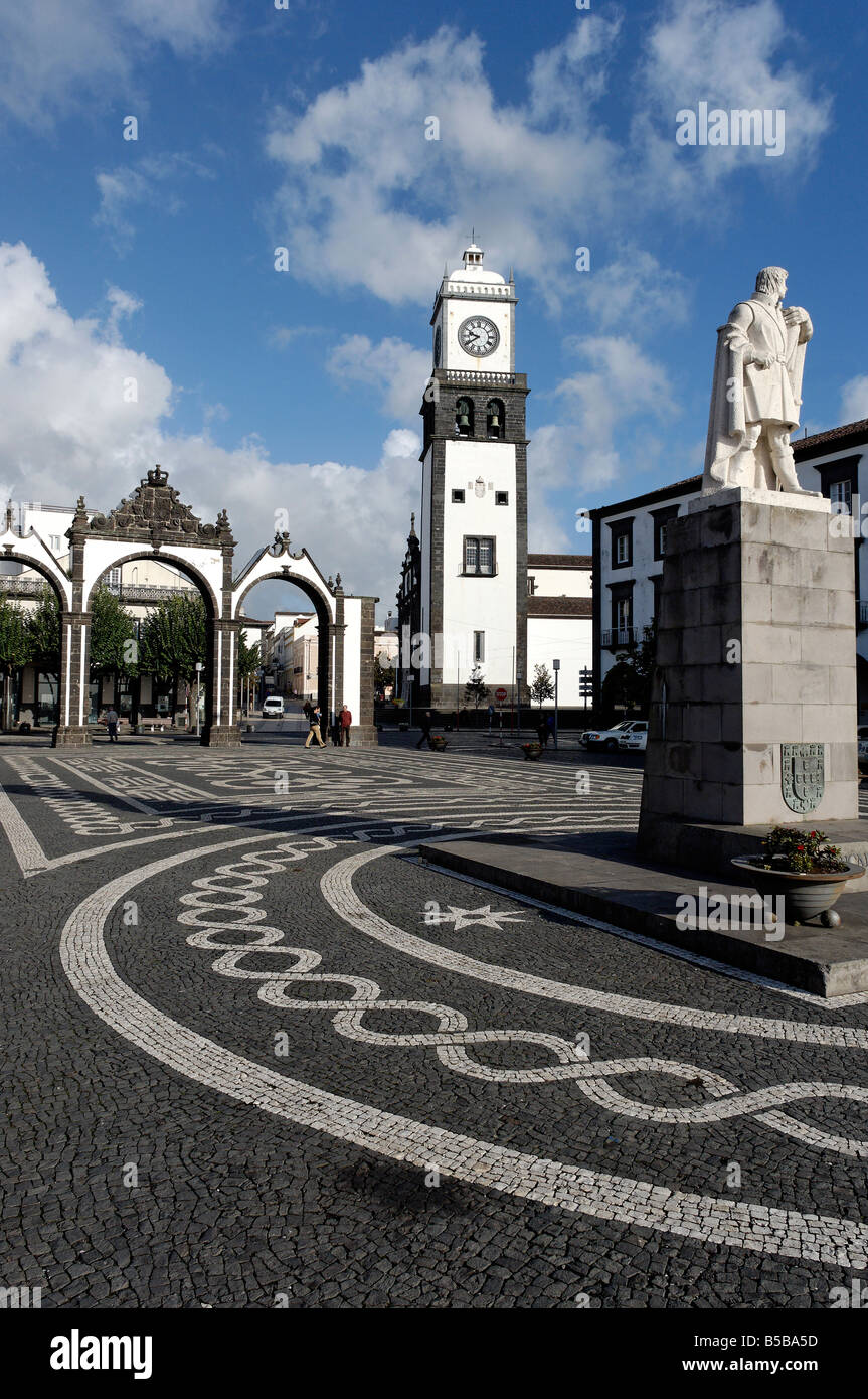 The Three Arches, symbolic old gates of the city, Ponta Delgada, Sao Miguel Island, Azores, Portugal, Europe Stock Photo