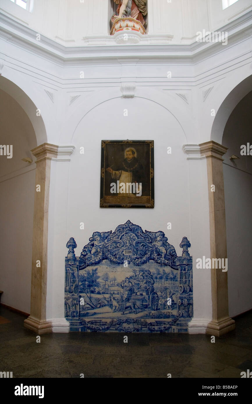 Central atrium with tilework and statues, Evora University, Evora, Alentejo, Portugal, Europe Stock Photo