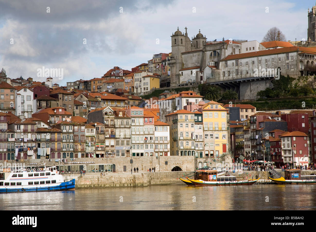 Cais de Ribeira waterfront, Ribeira, Oporto, Portugal, Europe Stock Photo