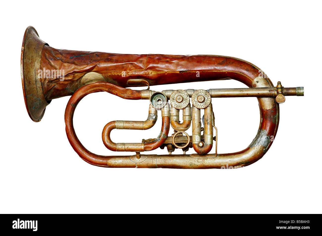 Shot of the old, broken and crumpled trumpet isolated Stock Photo Alamy