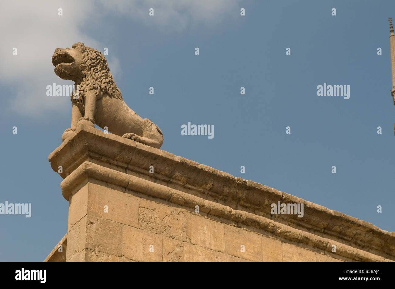 Sculpted lion decorating inner wall at Saladin or Salaḥ ad-Dīn Citadel a medieval Islamic fortification located on Mokattam hill in Cairo, Egypt Stock Photo