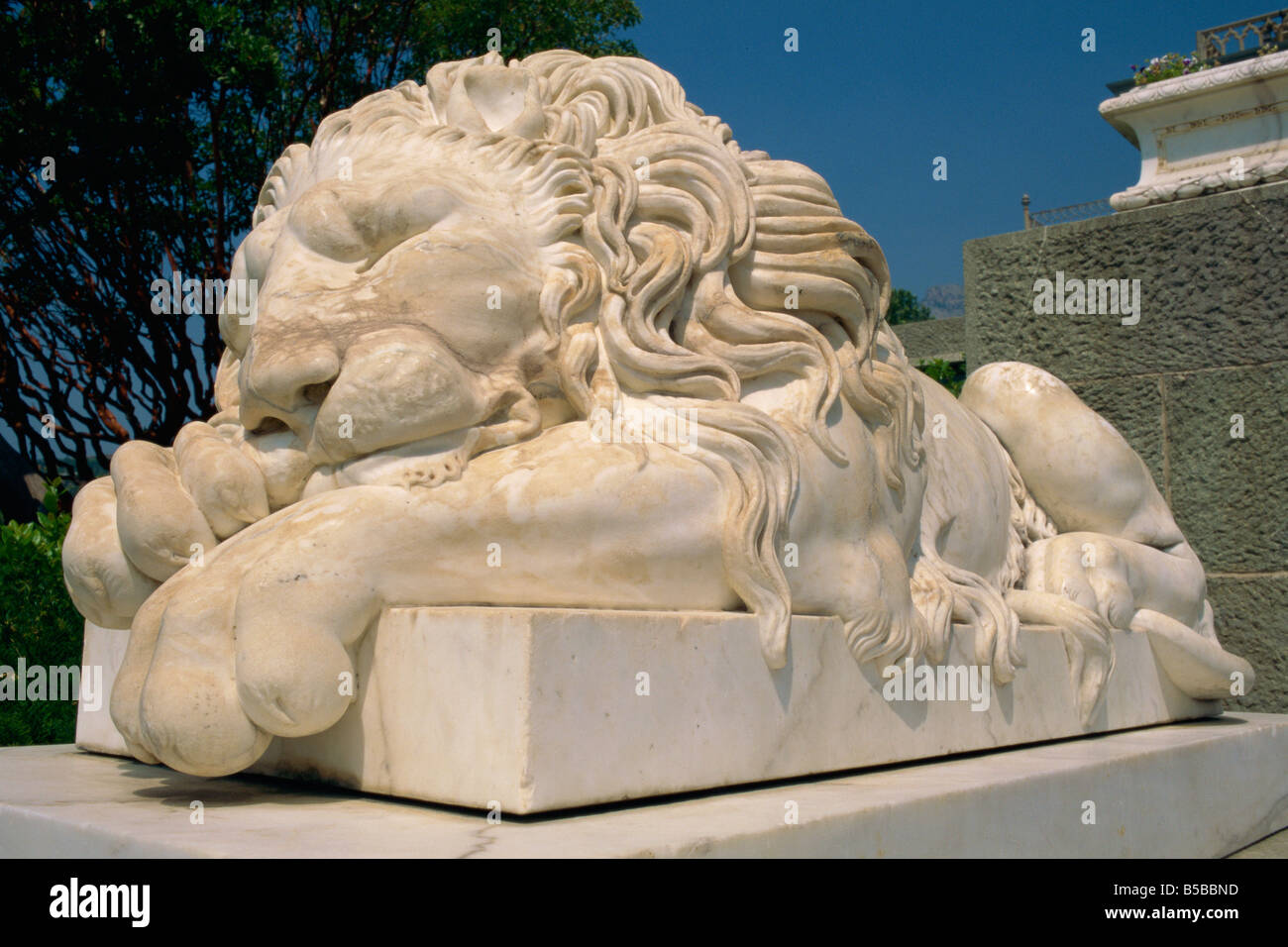 Statue of a sleeping lion at the Alupka Palace in Yalta Ukraine Europe Stock Photo