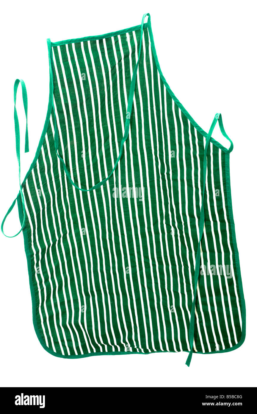 Green and white striped kitchen apron Stock Photo