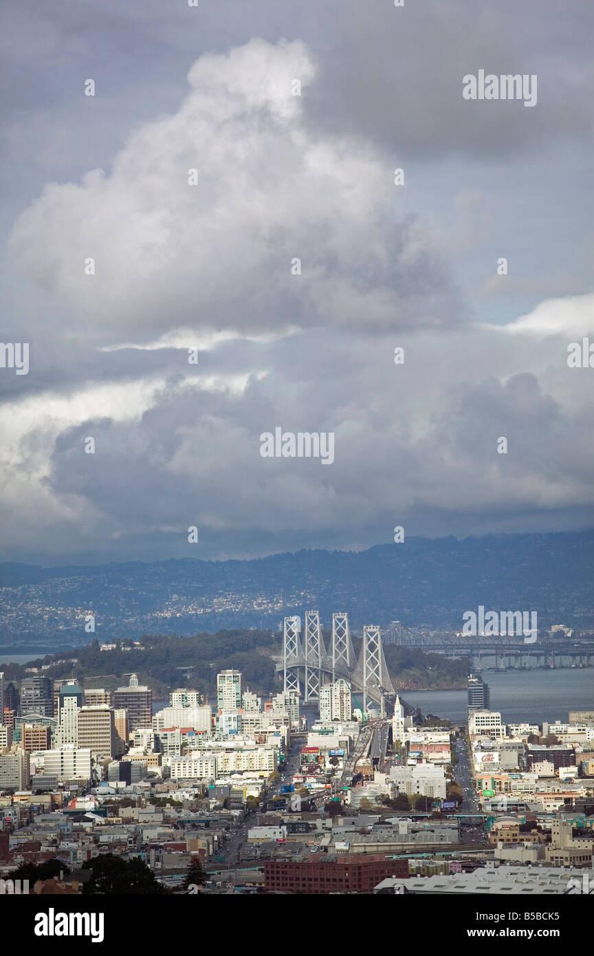 storm passing over San Francisco and the bay bridge Stock Photo