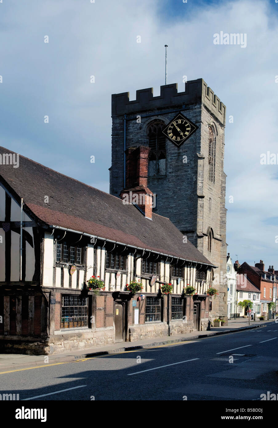 Medieval Tudor Guildhall and church of St. John the Baptist, High ...