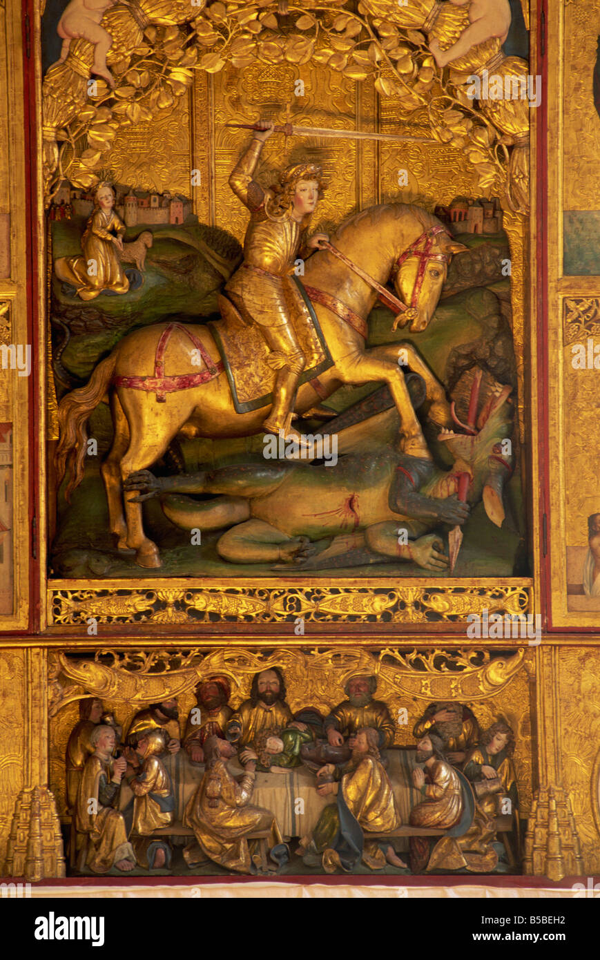 Altar detail by Master Pavol of Levoca, in Gothic church, Spisska Sobota, Slovakia, Europe Stock Photo