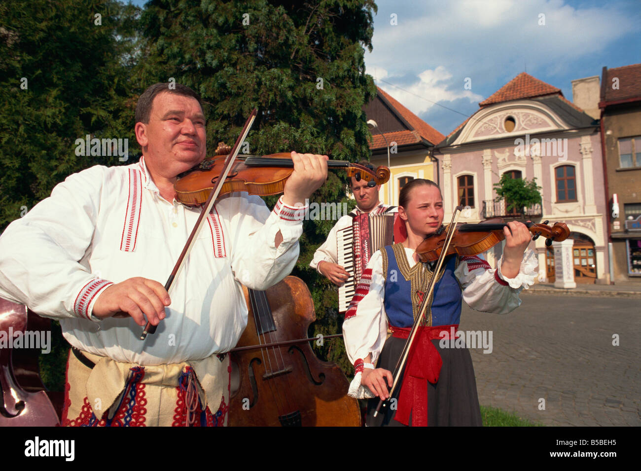Traditional Slovak folk musicians, Kezmarok, Slovakia, Europe Stock Photo