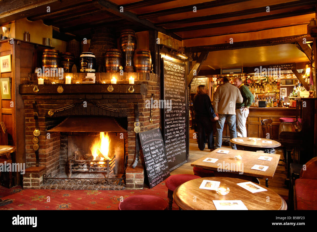Typical English pub bar, the Griffin Inn, Fletching, East Sussex, England, Europe Stock Photo