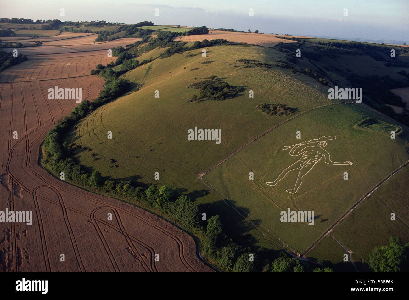 Aerial view of Cerne Abbas giant, Dorset, England, Europe Stock Photo