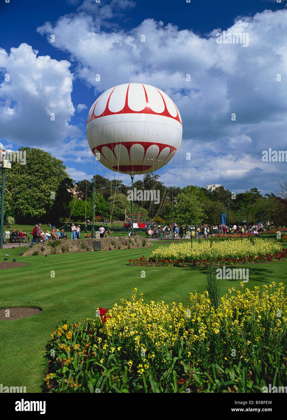The Bournemouth Eye, a tethered balloon giving rides above the town, Lower Gardens, Bournemouth