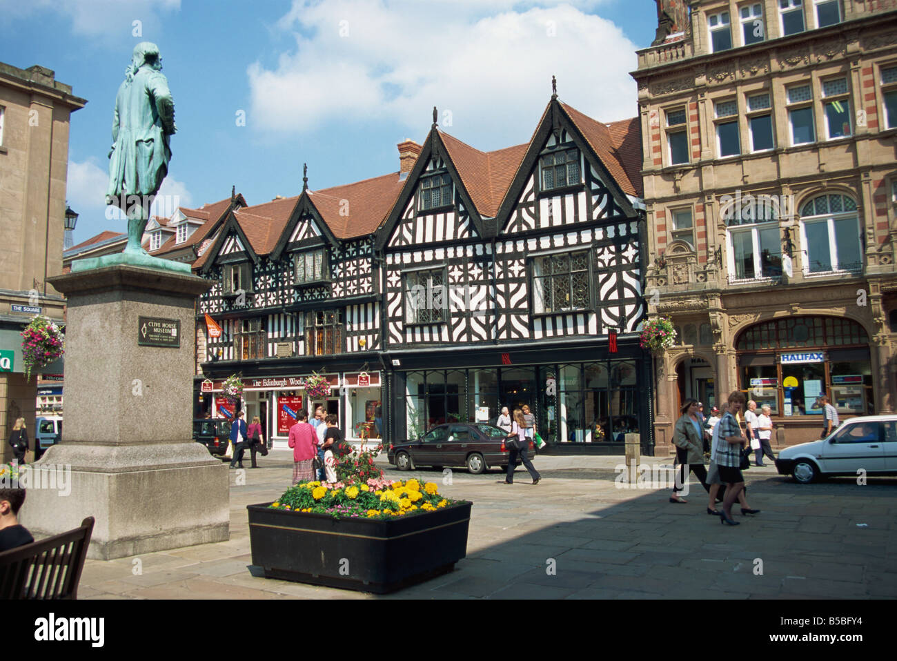 The Square and High Street with statue of Clive, Shrewsbury, Shropshire, England, Europe Stock Photo