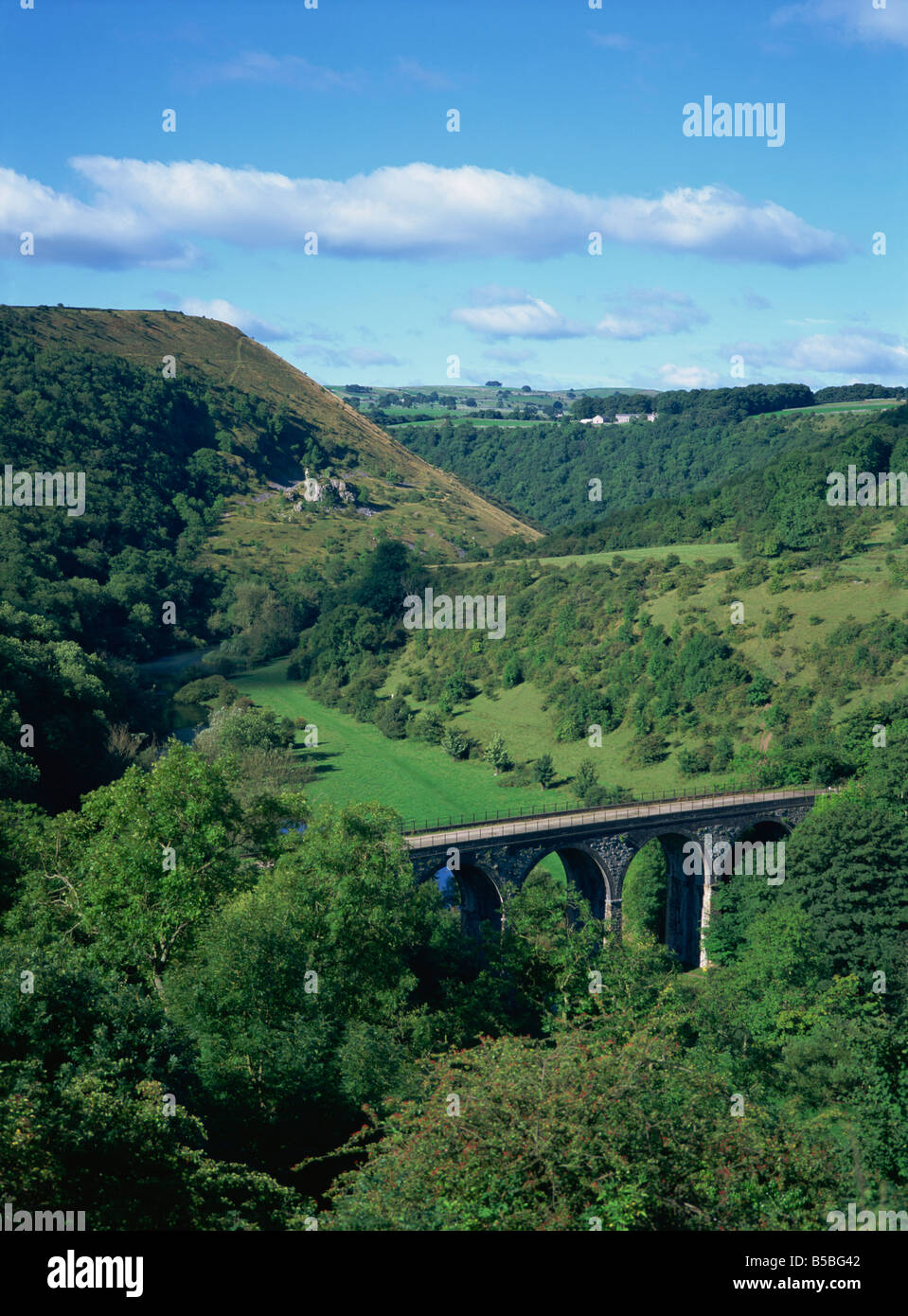 Dale and viaduct from Monsal Head, Monsal Dale, Derbyshire, England, Europe Stock Photo