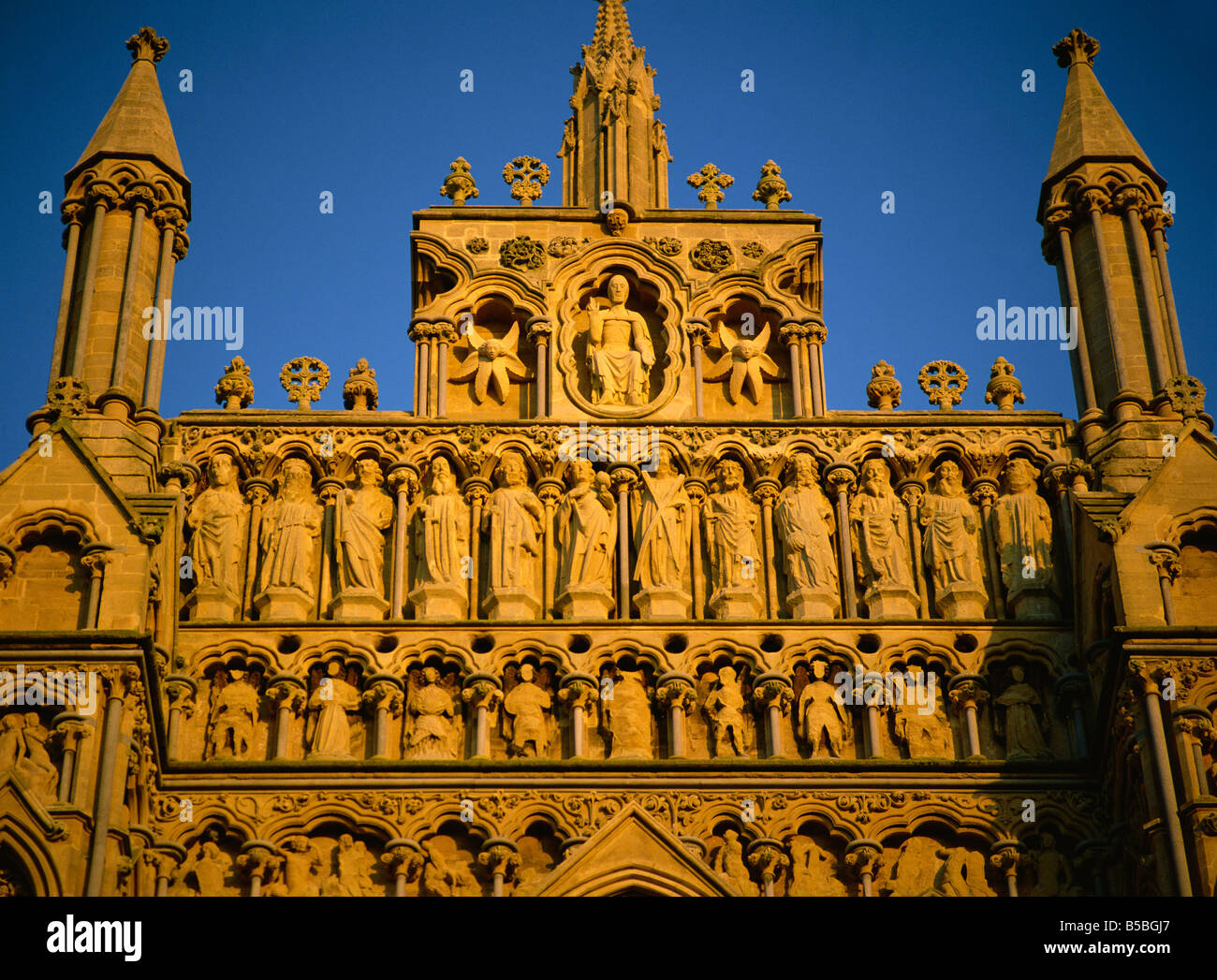Part restored West front of Wells Cathedral Somerset England United Kingdom Europe Stock Photo