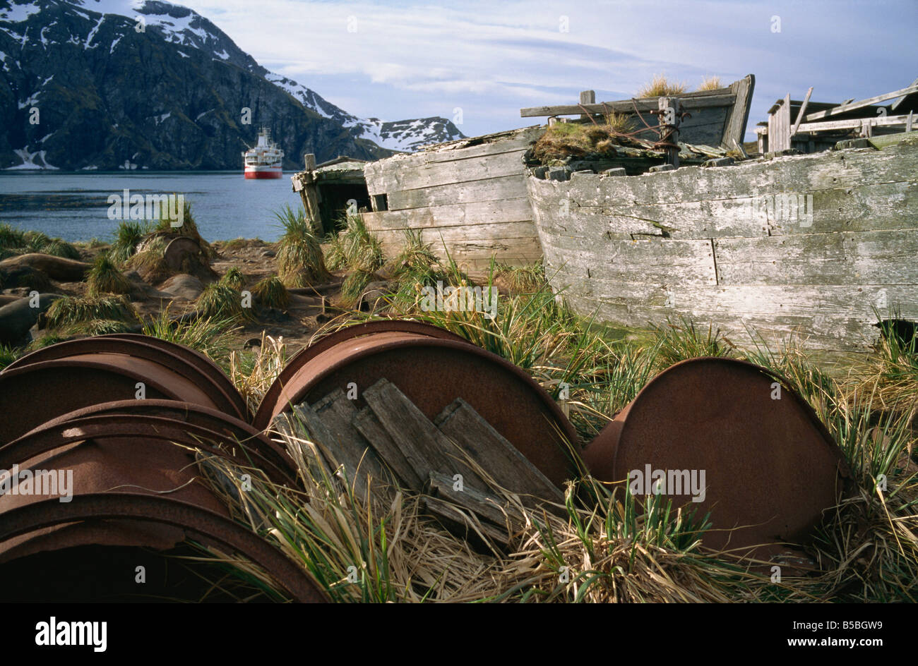 Old whaling station of Godthul operated between 1908 and 1929 for a floating factory South Georgia Polar Regions Stock Photo
