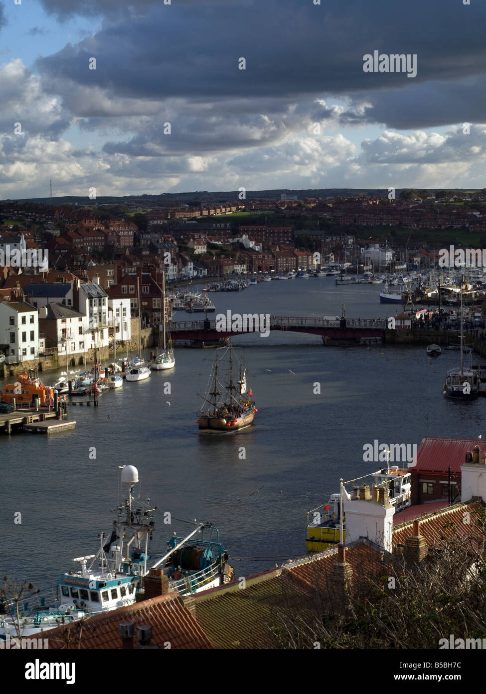 Sailing Boat in Whitby Harbour Stock Photo - Alamy